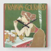 ヴィンテージアールヌーボーブラッスリーフレイキンコートビール スクエア壁時計 (正面)