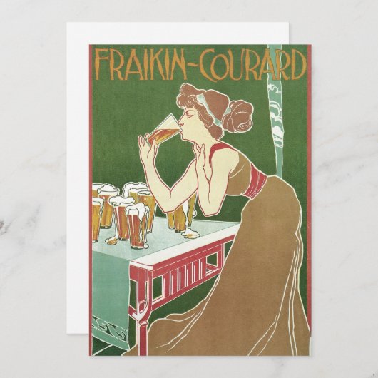 ヴィンテージアールヌーボーブラッスリーフレイキンコートビール 招待状 (正面/裏面)