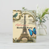 ヴィンテージアールヌーボーブルーがパリのエッフェル塔を旋回 招待状 (スタンド正面)