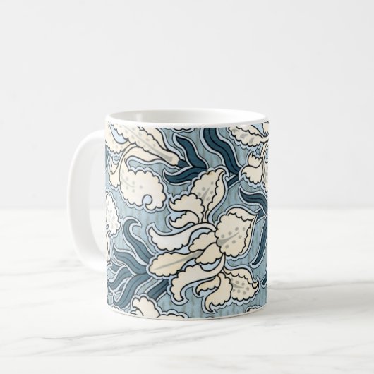 ヴィンテージアールヌーボーブルーガーデンアイリスフラワー コーヒーマグカップ (正面左)