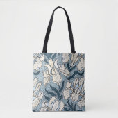 ヴィンテージアールヌーボーブルーガーデンアイリスフラワー トートバッグ (正面)