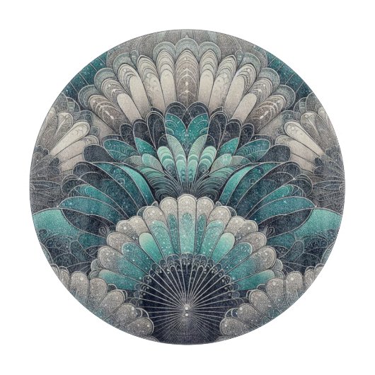 ヴィンテージアールヌーボーブルーシルバーファン カッティングボード (正面)