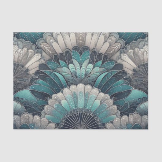 ヴィンテージアールヌーボーブルーシルバーファン 薄葉紙 (正面)