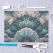 ヴィンテージアールヌーボーブルーシルバーファン 薄葉紙 (クラフト)