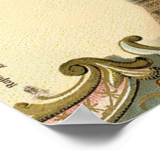 ヴィンテージアールヌーボーブルー旋回パリエッフェルタワー ポスター (角)