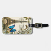 ヴィンテージアールヌーボーブルー旋回パリエッフェルタワー ラゲッジタグ (正面横)