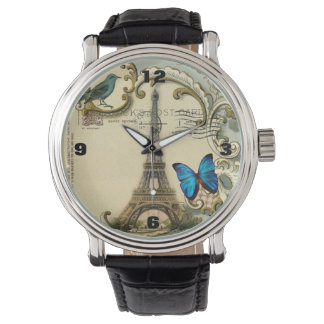 ヴィンテージアールヌーボーブルー旋回パリエッフェルタワー 腕時計