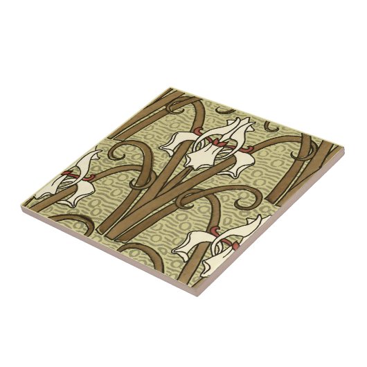 ヴィンテージアールヌーボーホワイトアイリスパターンバイヴェルヌイユ タイル (側面)