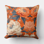 ヴィンテージアールヌーボーホワイトオレンジフローラW.モリス クッション (正面)