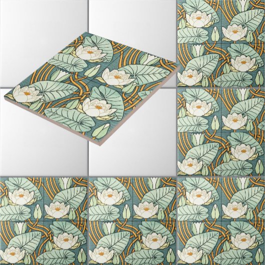 ヴィンテージアールヌーボーホワイトリリーパターンバイヴェルヌイユ タイル