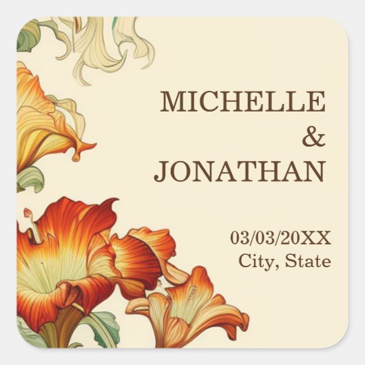 ヴィンテージアールヌーボーボタニカルミュシャサンキュー スクエアシール (正面)