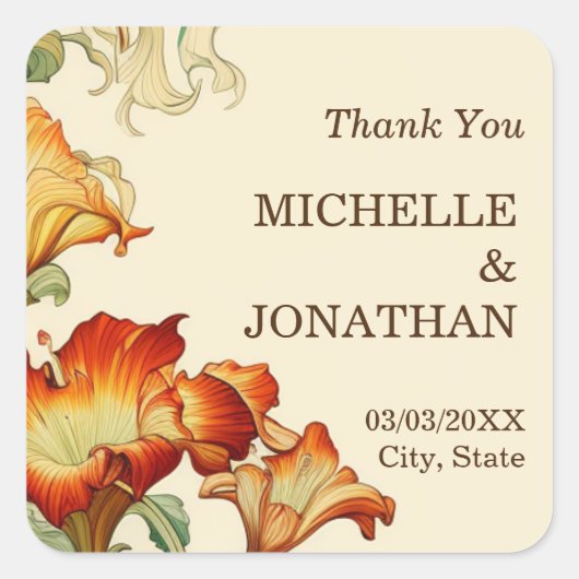 ヴィンテージアールヌーボーボタニカルミュシャサンキュー スクエアシール (正面)