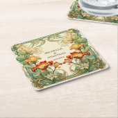 ヴィンテージアールヌーボーボタニカルミュシャサンキュー スクエアペーパーコースター (アングル)