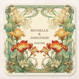 ヴィンテージアールヌーボーボタニカルミュシャサンキュー スクエアペーパーコースター