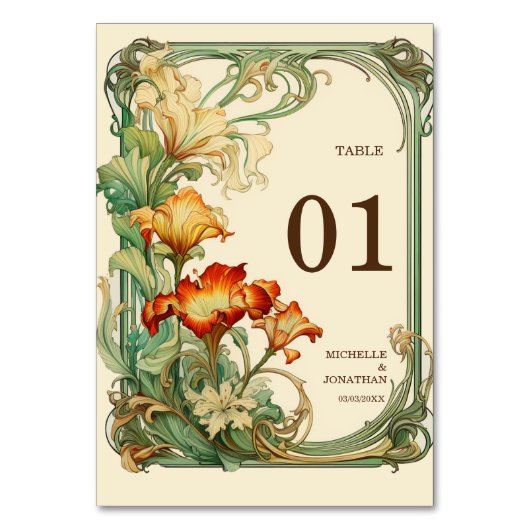 ヴィンテージアールヌーボーボタニカルミュシャサンキュー テーブルナンバー (正面)