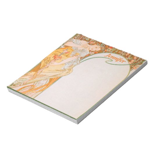 ヴィンテージアールヌーボーミュシャオレンジガール&グレープつる植物 ノートパッド (回転)