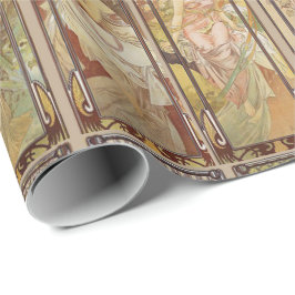 ヴィンテージアールヌーボーミュシャタイムズオブザデイパターン ラッピングペーパー