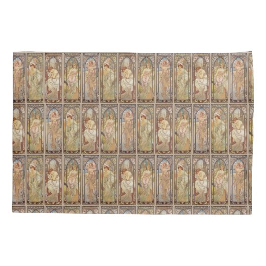 ヴィンテージアールヌーボーミュシャタイムズオブザデイパターン 枕カバー (裏面)