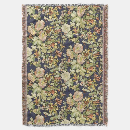 ヴィンテージアールヌーボーミュシャハニーサックルパターン スローブランケット (正面縦)