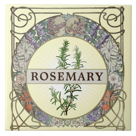 ヴィンテージアールヌーボーミュシャハーブラベルテンプレート タイル (正面)