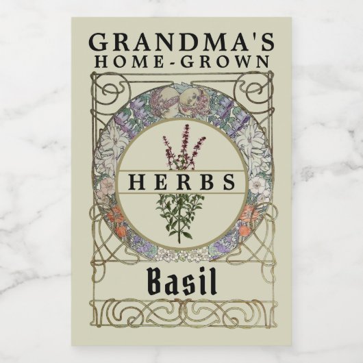 ヴィンテージアールヌーボーミュシャハーブラベルテンプレート フードラベル (シングルラベル)