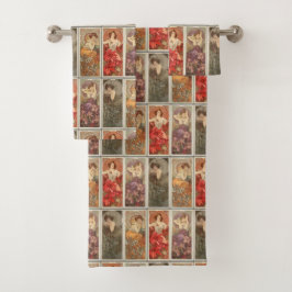 ヴィンテージアールヌーボーミュシャ大切ストーンズ模様 バスタオルセット