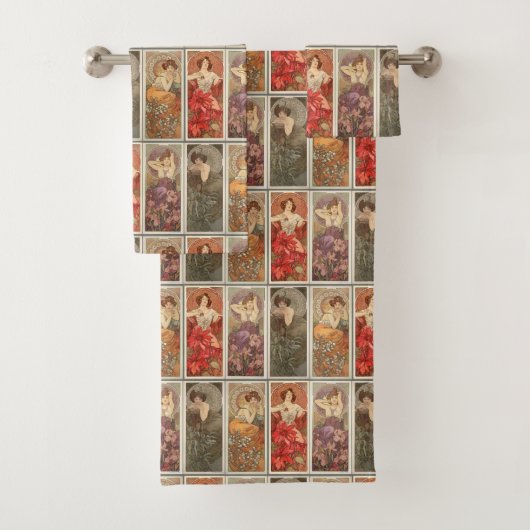 ヴィンテージアールヌーボーミュシャ大切ストーンズ模様 バスタオルセット (インサイチュ)