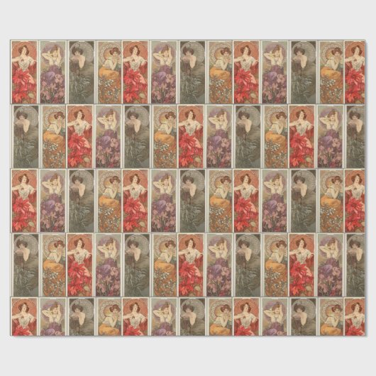 ヴィンテージアールヌーボーミュシャ大切ストーンズ模様 ラッピングペーパー (フラット)