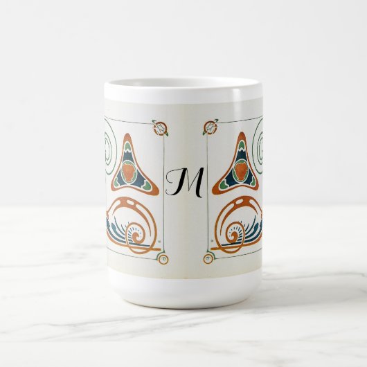 ヴィンテージアールヌーボーモノグラ絵を描ムズバイミュシャ モーフィングマグカップ (中央)