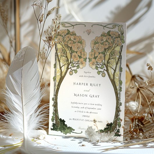 ヴィンテージアールヌーボーラブツリー結婚ズ 招待状