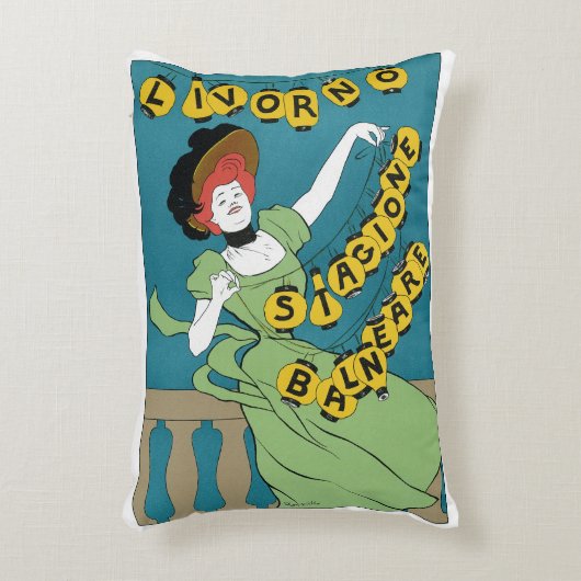 ヴィンテージアールヌーボーリヴォルノセノリータ踊り アクセントクッション (正面(垂直))