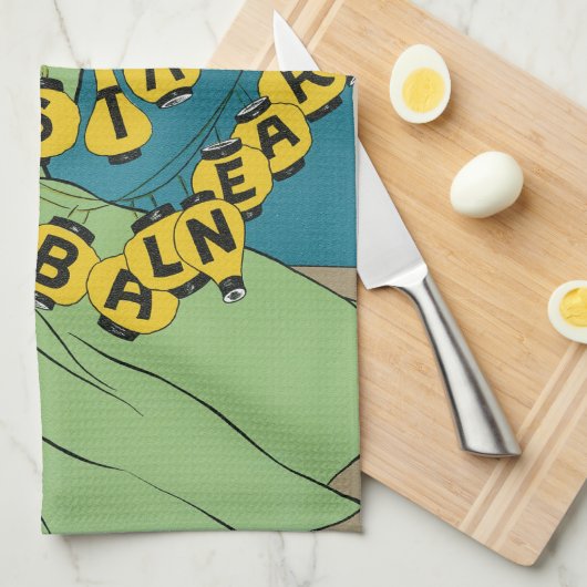 ヴィンテージアールヌーボーリヴォルノセノリータ踊り キッチンタオル (四つ折り)