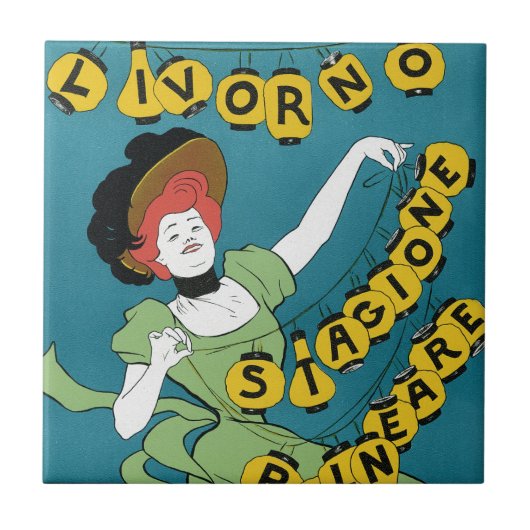 ヴィンテージアールヌーボーリヴォルノセノリータ踊り タイル (正面)