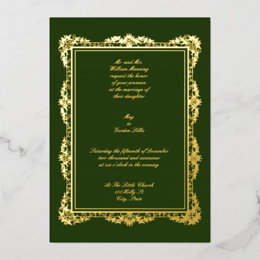 ヴィンテージアールヌーボーリーフィつる植物縁ど 箔招待状 (正面)