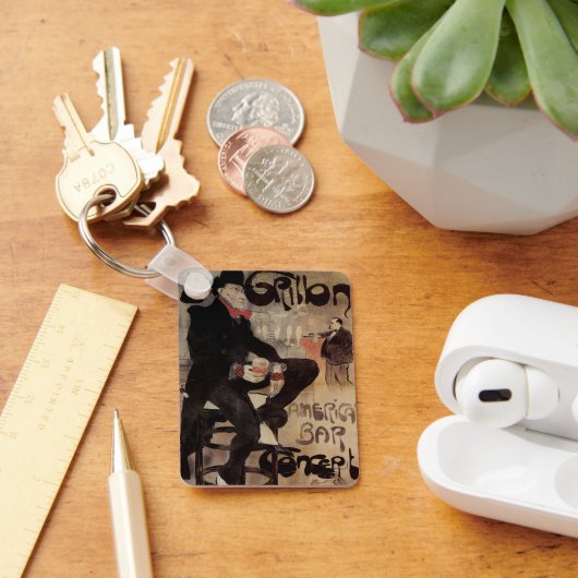 ヴィンテージアールヌーボール・グリロン、男性ビールを飲む キーホルダー (デスク)