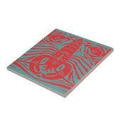 ヴィンテージアールヌーボーレッドロブスターライオン顔 タイル (側面)