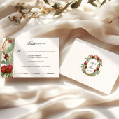 ヴィンテージアールヌーボーレッドローズウェディングRSVPカード 出欠カード