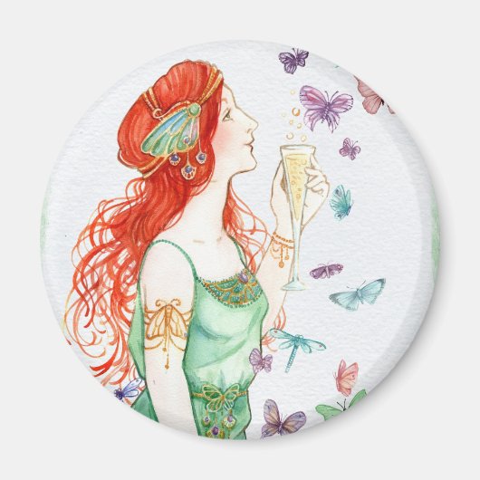 ヴィンテージアールヌーボーレディシャンパーニュパーティー時間 マグネット (正面)