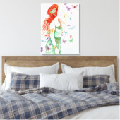 ヴィンテージアールヌーボーレディーシャンパンアンドバタフライ キャンバスプリント (インサイチュ (寝室))