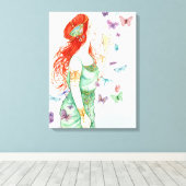 ヴィンテージアールヌーボーレディーシャンパンアンドバタフライ キャンバスプリント (インサイチュ (ウッドフロア))