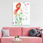 ヴィンテージアールヌーボーレディーシャンパンアンドバタフライ キャンバスプリント (インサイチュ (リビング))