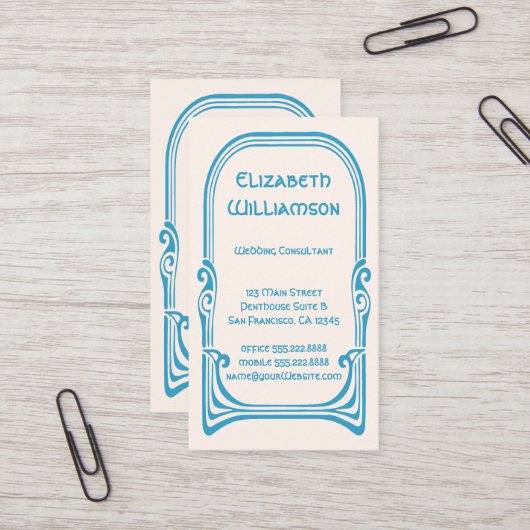 ヴィンテージアールヌーボーレトロ様式化ピーコックバード 名刺 (正面/裏面インサイチュ)