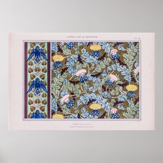 ヴィンテージアールヌーボー動物型枠の装飾 ポスター (正面)