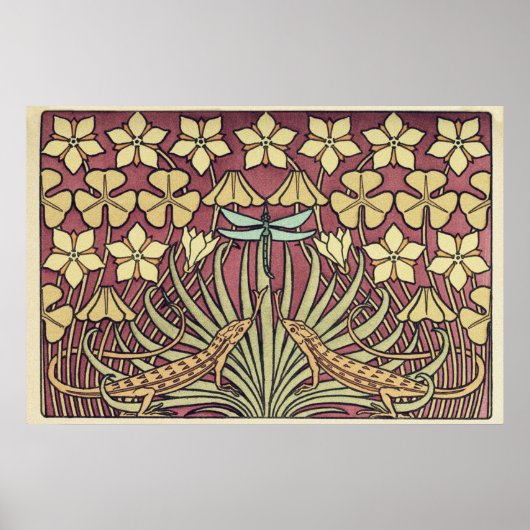 ヴィンテージアールヌーボー動物型枠の装飾 ポスター (正面)