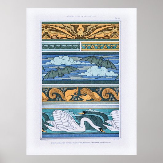 ヴィンテージアールヌーボー動物型枠の装飾 ポスター (正面)