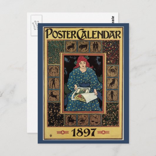 ヴィンテージアールヌーボー女占読占ブック ポストカード (正面/裏面)