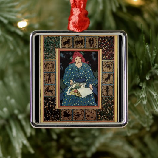 ヴィンテージアールヌーボー女占読占ブック メタルオーナメント (ツリー)