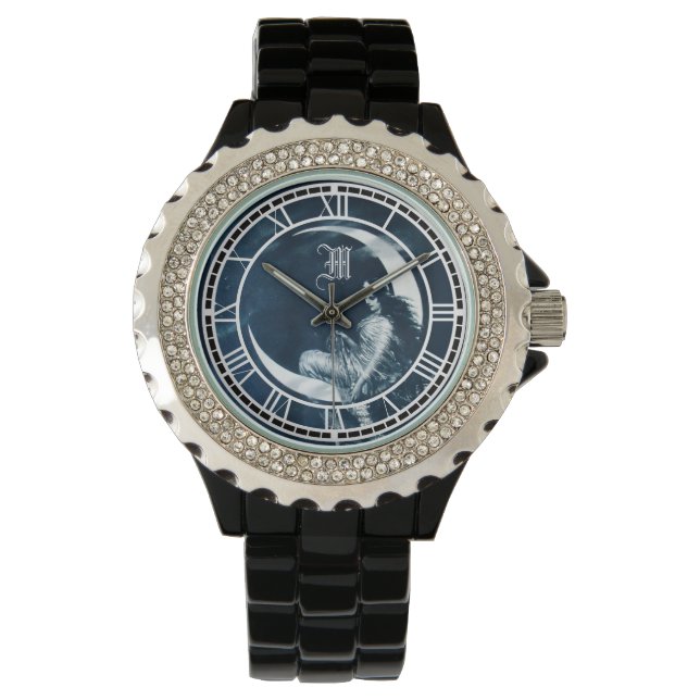 ヴィンテージアールヌーボー女性オンクレセントムーンウォッチ 腕時計 (正面)