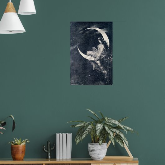 ヴィンテージアールヌーボー女性オンクレセントムーン ポスター (リビング1)
