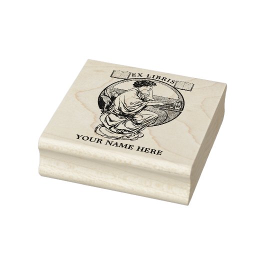 ヴィンテージアールヌーボー女性書籍Ex Librisテンプレート ラバースタンプ (スタンプ)